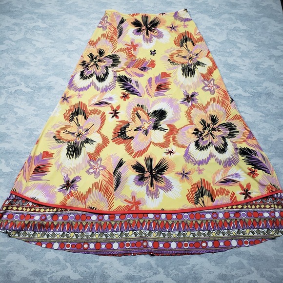 Bisou Bisou Dresses & Skirts - Bisou Bisou Skirt Womens Medium Yellow Floral Geo Print Maxi Pull On Lightweight